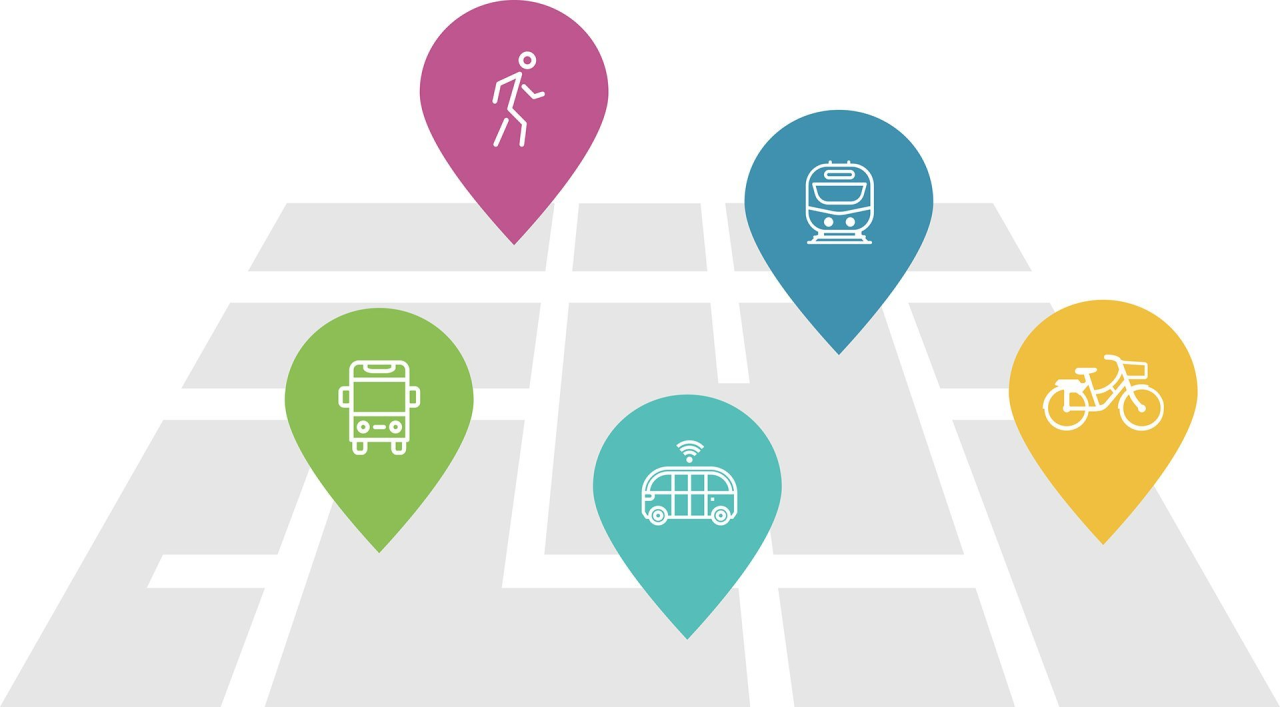 A simple map displaying various mobility options in an area
